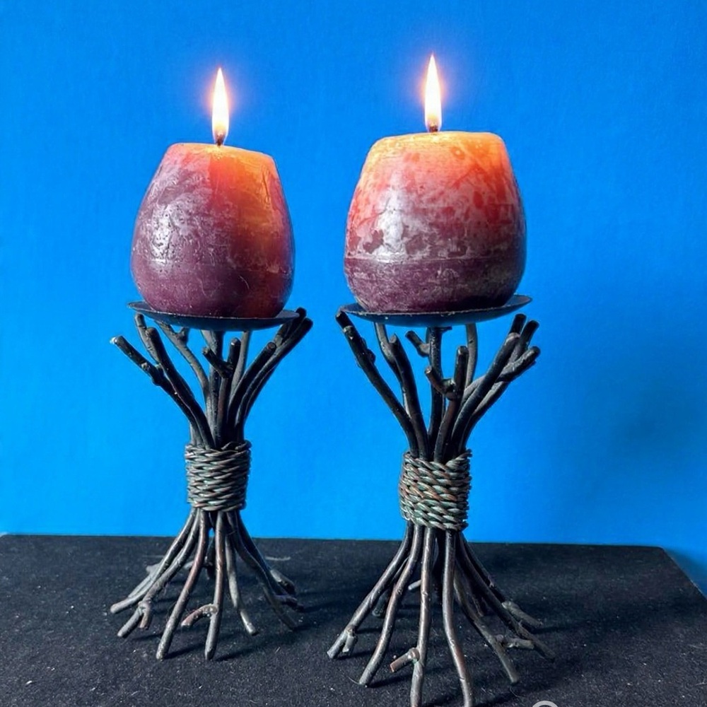 Set of Decorative Metal branch Candle Holders with Twig Design